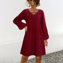 Chic V-Neck Long Sleeve Knit Dress for Women