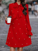 Chic Women's Bow Collar Polka Dot Dress