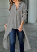 Chic Women's Long Sleeve Blouse with Asymmetrical Design and Button Accents