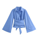 Chic Women's Blouse with Wide Sleeves and Bow Detail