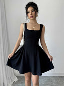 Square Neck A-Line Dress with Flowing Skirt for Women