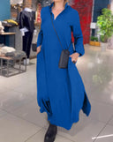 Chic Women's Long Sleeve Dress with Stylish Pockets and Stand-Up Collar