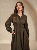 Chic Women's Shirt Dress with Flowing Skirt and Handy Pockets