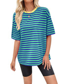 Women's Striped Oversized Round Neck Tee with Contrast Accents