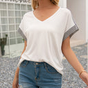 Women's V-Neck Striped Sleeve T-Shirt - Relaxed Fit