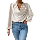 Stylish Asymmetrical Neckline Long Sleeve Blouse for Women