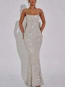 Stunning Evening Gown with Shimmering Sequins and Chic Accents