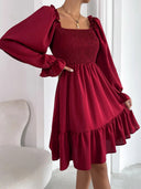 Women's Mini Dress with Puff Sleeves & Ruffles