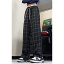 Checkered Wide Harem Pants with Adjustable Waist