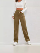 Women's High-Waisted Chino Trousers with Chic Button Placket