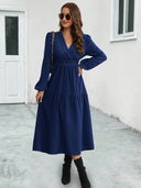 Chic Women's Long Sleeve Wrap Dress with Flared Skirt