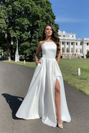 Chic Evening Gown with Stylish Leg Slit and Delicate Straps