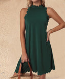 Women's Sleeveless Scalloped Neckline Dress with Flowing Design