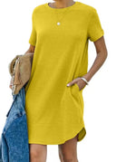 Round Neckline Women's Pocketed Dress
