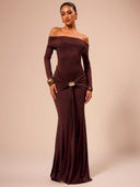Off-Shoulder Women's Evening Dress with Chic Gathering