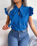Chic Ruffle Detail Blouse with Bow Accent