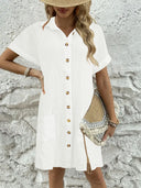Textured Women's Shirt Dress with Pockets