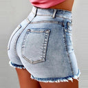 High-Waist Denim Shorts with Frayed Hem for Women