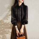 Chic Long Sleeve Blouse with Ruffled Collar and Button Accents