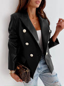 Stylish Women’s Faux Leather Blazer with Double Button Closure