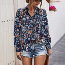 Chic Women's Blouse with Graphic Design and Round Neckline