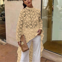 Women's Lace Asymmetrical Hem Top with Ruffle Accents