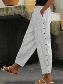 Chic High-Waisted Straight Leg Women's Pants with Stylish Buttons