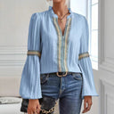 Chic Women's Pleated Blouse with Embellished Trim