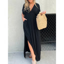 Chic Women's Maxi Dress with Deep V-Neck & Side Pockets