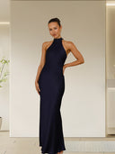 Chic Satin Maxi Dress with High Neck Design