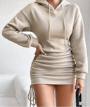 Chic Women's Hooded Dress with Gathered Hem