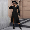 Chic Midi Dress with V-Neck & Button Accents