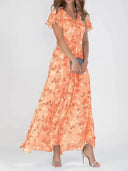 Floral Chiffon Women's Maxi Dress with Sheer Sleeves