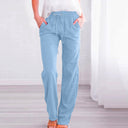 Chic Linen Trousers with Elastic Waist and Pockets
