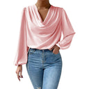Stylish Asymmetrical Neckline Long Sleeve Blouse for Women
