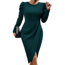 Chic Draped Dress with Puff Sleeves