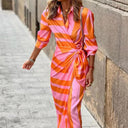 Chic Women's Maxi Dress with Asymmetrical Design and Trendy Stripes