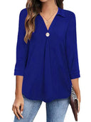 Chic Women's Long Sleeve Blouse with V-Neck and Decorative Pleats