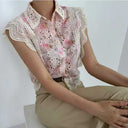 Chic Lace-Trimmed Blouse with Cut-Out Sleeves for Women