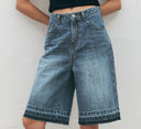 Chic High-Waisted Denim Shorts with Trendy Wide Legs