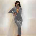 Chic Velvet Dress with Elegant Deep Neckline and Long Sleeves