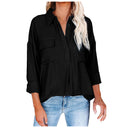 Chic Women's Blouse with Chest Pockets & Rolled Sleeves