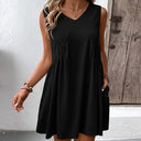 Women's V-Neck Dress with Pockets - Effortless Style