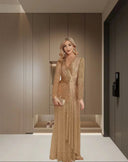 Sequin Evening Dress with Long Sleeves and Wrap Design