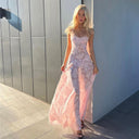 Chic Evening Dress with Lace Details and Spaghetti Straps