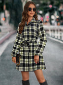 Checkered Long Sleeve Shirt Dress with Tie Belt