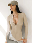 Figure-Hugging Women's Deep V-Neck Bodysuit