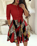 Women's Chic Zip Design Dress with Waistline Accent