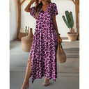 Modern Leopard Print Maxi Dress with V-Neck and Side Slits