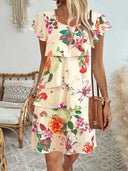 Chic Ruffled Maxi Dress with Intricate Pattern Design